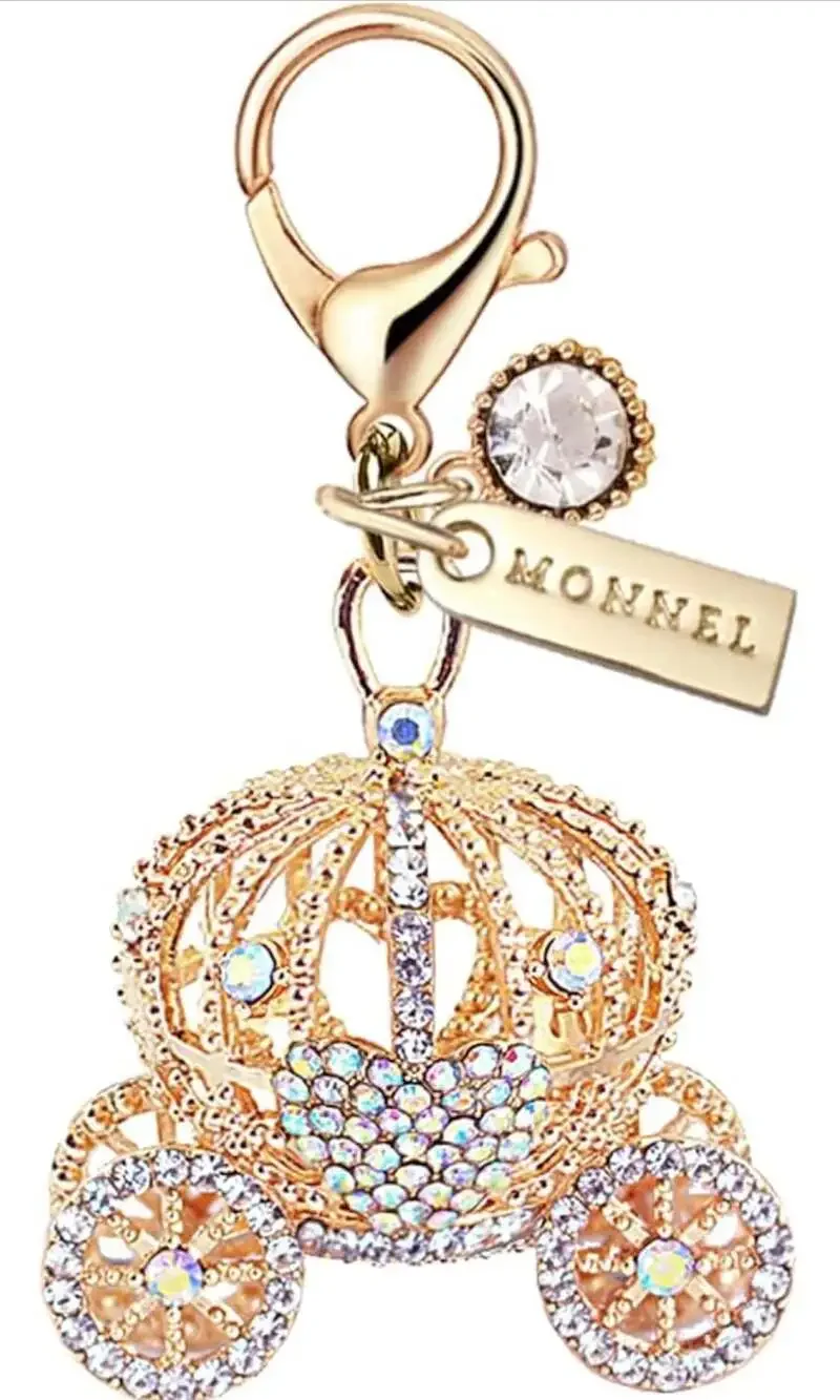 MONNEL Bling White Princess Pumpkin Carriage Crystal‎ Lobster Clasp Keychain